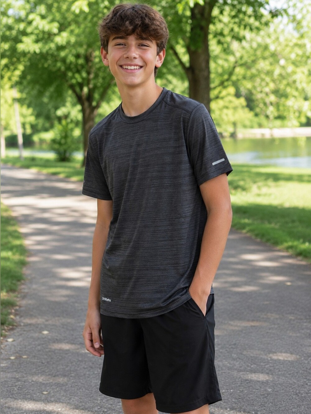 Athletic Works DriWorks Boys XXL (18) Gray Performance Athletic Shirt Moisture